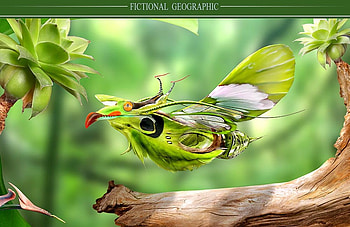 Fictional Geographic, branch, abstract, bird, insect HD wallpaper
