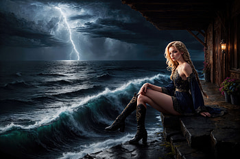 Tempest Girl By The Thundering Sea, ai-girls, ai, artist, artwork, digital-art, deviantart HD wallpaper