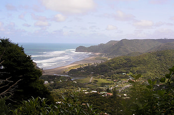 Waitakere Bay, clouds, sunshine, new zealand, surf HD wallpaper
