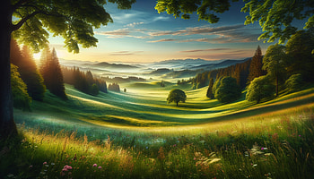 Enchanting Sunrise Grassland, grassland, landscape, nature, sunrise, tree HD wallpaper
