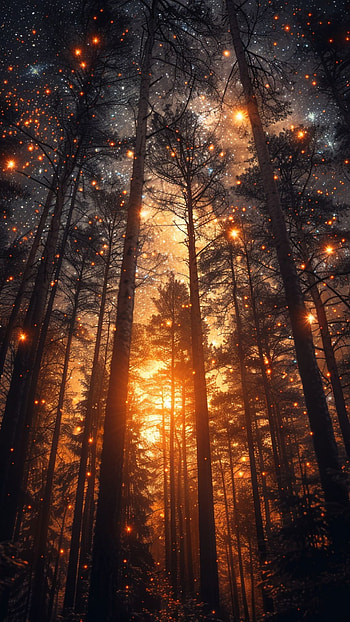 Starry Twilight, tree, forest, light HD phone wallpaper