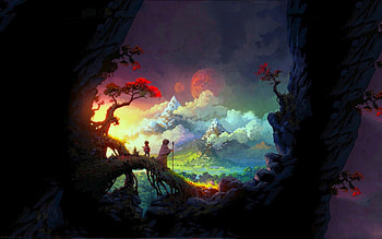 THE WORM WORLD SAGA, children, fantasy, art, mountains, the wormworld saga, mountain HD wallpaper