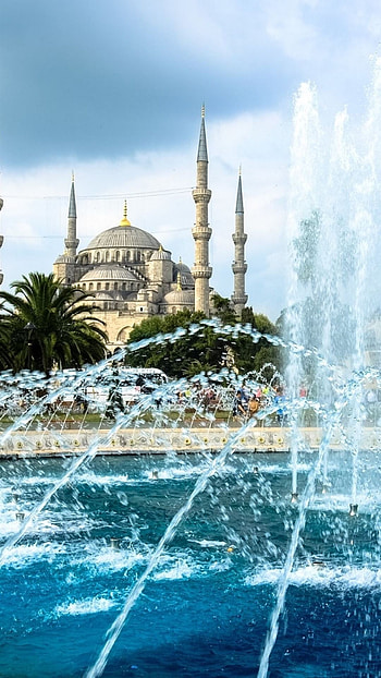 Sultan Ahmed Mosque, Istanbul, Water, Clouds HD phone wallpaper