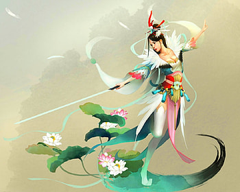 Queen lutos, flowers, fantasy, art, woman HD wallpaper
