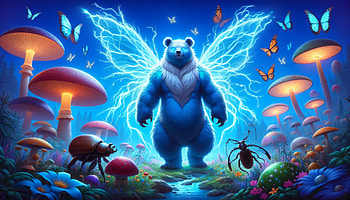 Enchanted Bear: Fantasy, enchanted forest, magical creature, butterfly, vibrant colors HD wallpaper
