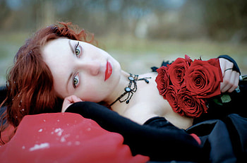 Red roses, girl, roses, red, beauty HD wallpaper