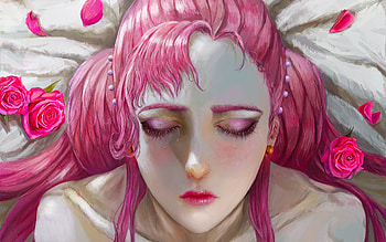 Sad girl, sad, pink, evil inspiration, art, tears, face, girl, hair, fantasy HD wallpaper