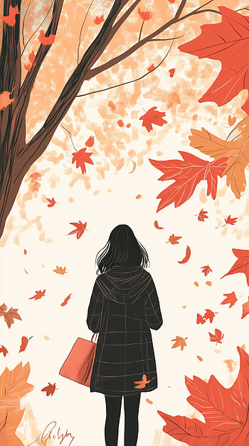 Autumn Vibes: A Cozy for Fall Weather, Autumn, leaf, girl, illustration HD phone wallpaper
