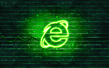 Internet Explorer green logo, , green brickwall, Internet Explorer logo, brands, Internet Explorer neon logo, Internet Explorer HD wallpaper
