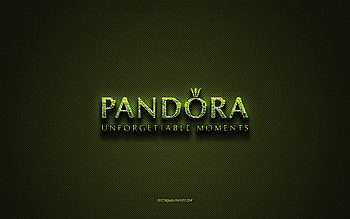 Pandora logo, green creative logo, floral art logo, Pandora emblem, green carbon fiber texture, Pandora, creative art HD wallpaper