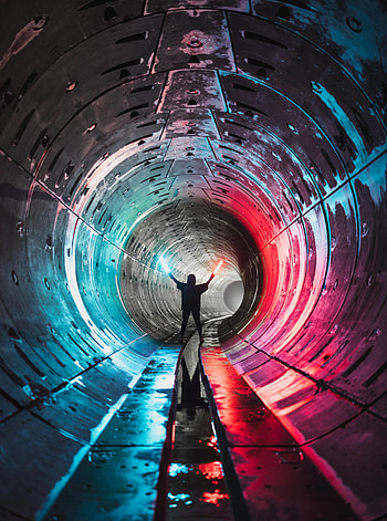 Silhouette, Miscellanea, Miscellaneous, Neon, Glow, Human, Person, Tunnel HD phone wallpaper