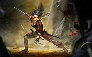 Red Lotus, magic, fantasy, women, easter, katana, dark, warrior HD wallpaper