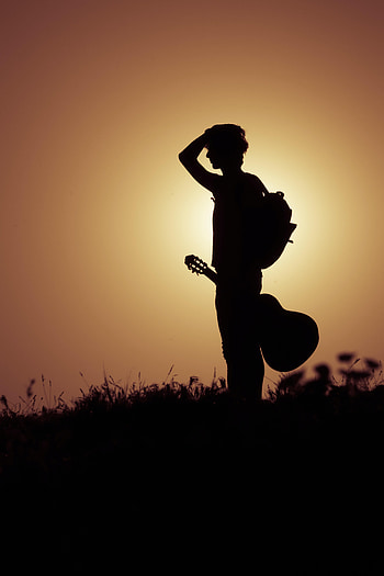 Sunset, Silhouette, Miscellanea, Miscellaneous, Guitar, Musical Instrument, Musician HD phone wallpaper