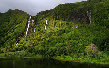 Alagoinha waterfall, Flores Island, Majestic nature, Portugal HD wallpaper