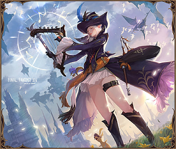 Final Fantasy, girl, kakaotalk, bom yeon, instrument, anime, fantasy, manga, hat HD wallpaper
