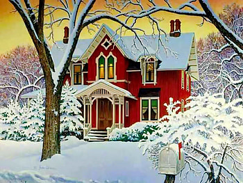 A house in winter, winter, nice, holiday, snow, new year, frost, frozen, house, beautiful, cabin, pretty, red, nature, cottage, lovely, cols, village HD wallpaper