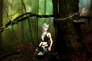 Fantasy - Elf Pointed Ears Green Eyes Blonde Fantasy Forest Fairy Bow HD wallpaper