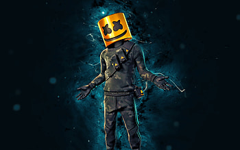 Toasted Marshmello, , blue neon lights, Fortnite Battle Royale, Fortnite characters, Toasted Marshmello Skin, Fortnite, Toasted Marshmello Fortnite HD wallpaper