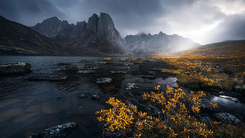 The Watchtower of Asgard - Ogilvie Mountains, Yukon, Canada, sunshine, plants, landscape, rocks, sunrise HD wallpaper