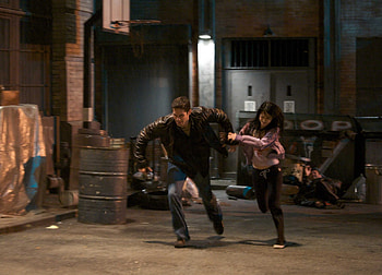 Ninja, alley, woman, man HD wallpaper