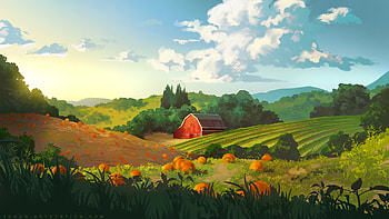 Art, Pumpkin, Building, Field, Hills HD wallpaper