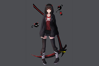 Minimal, anime girl, red eyes HD wallpaper