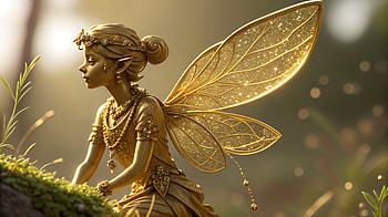 Pixie Elegance: Magical Fairy, Pixie, fairy, gold statue, wings, mythical creature HD wallpaper