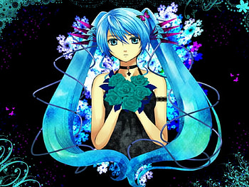 Hatsune Miku, blue, twintail, cute, girl, beautiful, vocaloid, miku, vocaloids, anime, blue roses, pretty, hatsune, flowers HD wallpaper