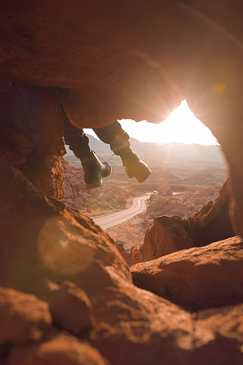 Nature, Sunset, Rock, Mountain, Legs, Cave HD phone wallpaper