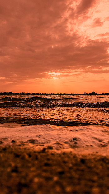 Nature, Sunset, Sky, Sea, Waves, Horizon HD phone wallpaper