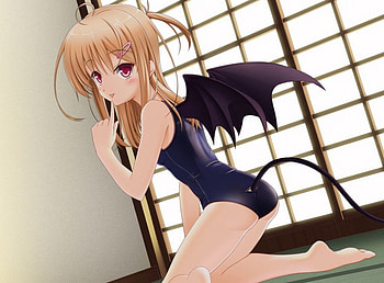 Sticking Out, sexy, wings, devil, hot, cute, red eyes, girl, long hair, tail, demon, anime girl, swimsuit, anime, wing, brown hair, female HD wallpaper