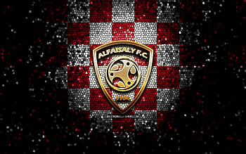 Al-Faisaly SC, glitter logo, Saudi Professional League, red white checkered background, soccer, saudi football club, Al-Faisaly logo, mosaic art, football, Al-Faisaly FC HD wallpaper