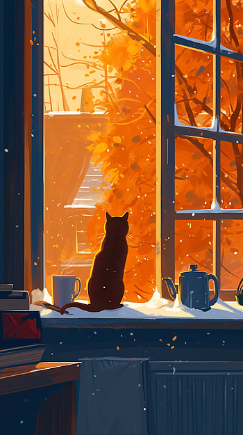 Cozy Autumn Cat, Animal, cat, window, Autumn, Cozy HD phone wallpaper