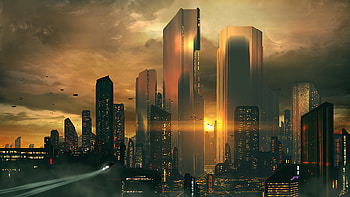 Futuristic city skyline, Silhouettes HD wallpaper
