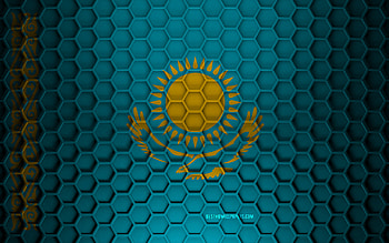 Kazakhstan flag, 3d hexagons texture, Kazakhstan, 3d texture, Kazakhstan 3d flag, metal texture, flag of Kazakhstan HD wallpaper