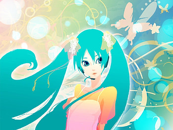 Hatsune Miku, blue, colorful, awesome, heads, cute, vocaloid, dress, beauty, nice, miku, vocaloids, butterfly, hatsune, blue eyes, twintail, blue hair, headset, beautiful, micros, anime, pretty, cool, flowers HD wallpaper