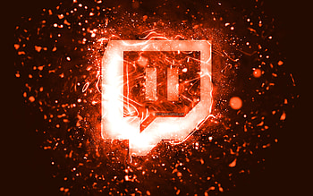 Twitch orange logo, , orange neon lights, creative, orange abstract background, Twitch logo, social network, Twitch HD wallpaper