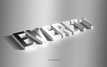 Everett, silver 3d art, gray background, with names, Everett name, Everett greeting card, 3d art, with Everett name HD wallpaper