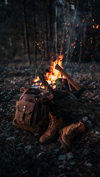 Camping, heat, people_in_nature, forest, night, woods, boots, fire HD phone wallpaper