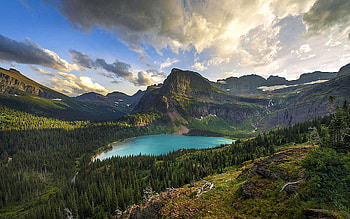 Grinnell Lake with Mount Gould, Glacier NP, clouds, montana, sky, mountains, usa HD wallpaper