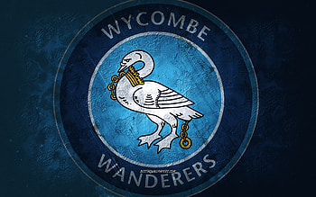 Wycombe Wanderers FC, English football team, blue background, Wycombe Wanderers FC logo, grunge art, EFL Championship, Buckinghamshire, football, England, Wycombe Wanderers FC emblem HD wallpaper
