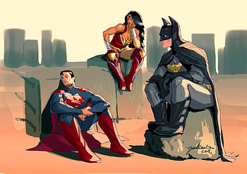 Waiting For, superman, batman, wonder-woman, superheroes, artwork, deviantart HD wallpaper