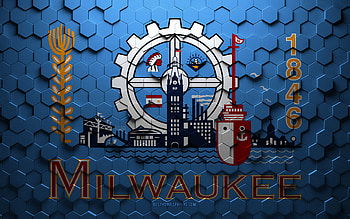 Flag of Milwaukee, honeycomb art, Milwaukee hexagons flag, Milwaukee, 3d hexagons art, Milwaukee flag HD wallpaper