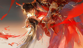 Lovers, xi ye, art, fantasy, man, xiye red, red, couple, girl HD wallpaper