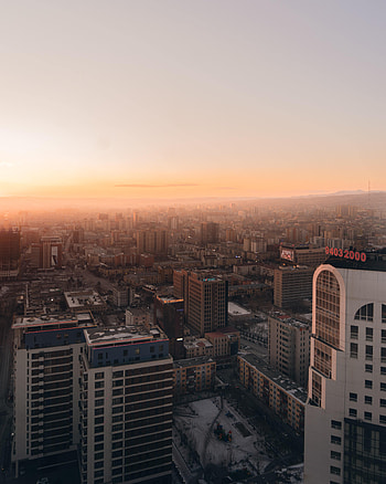 Cities, Dawn, City, Building, View From Above, Horizon, Fog HD phone wallpaper