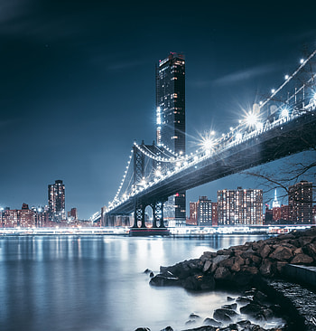 Bridge, architecture, buildings, night HD phone wallpaper