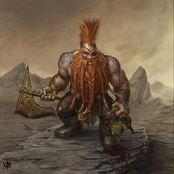 m Dwarf Barbarian axe Orc head rough magma volcano mountain mob dwarf warrior by PabloQ HD phone wallpaper