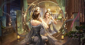 Makeup Moment, girl, oriental, beauty, woman, mirror, art, , beautiful, digital, reflection, fantasy, lamamake HD wallpaper
