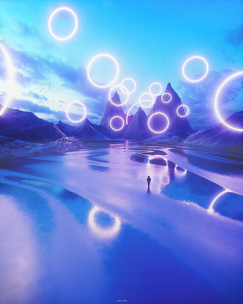 Landscape, Art, Rings, Silhouette, Glow, Illusion HD phone wallpaper