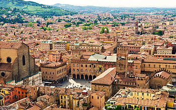 Evening sunset, Bologna city, Panoramic view, Italian cityscape HD wallpaper